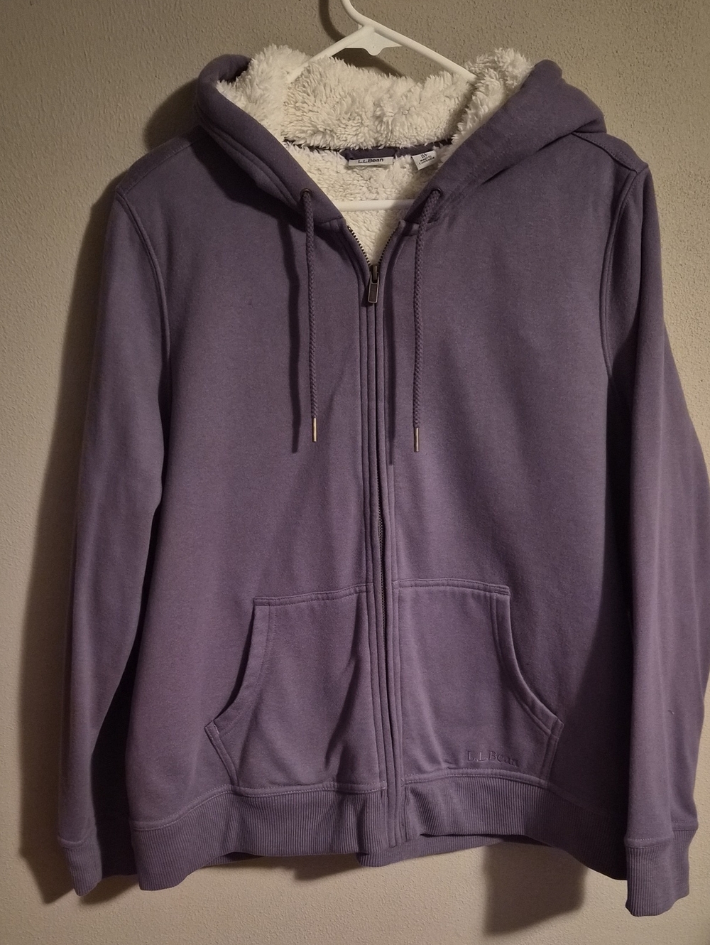 L.L. Bean Lavender Zip Hoodie with White Sherpa Lining